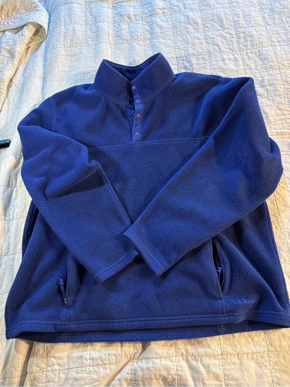 Vintage L.L. Bean Men's Royal Blue Fleece Zip-Up Pullover